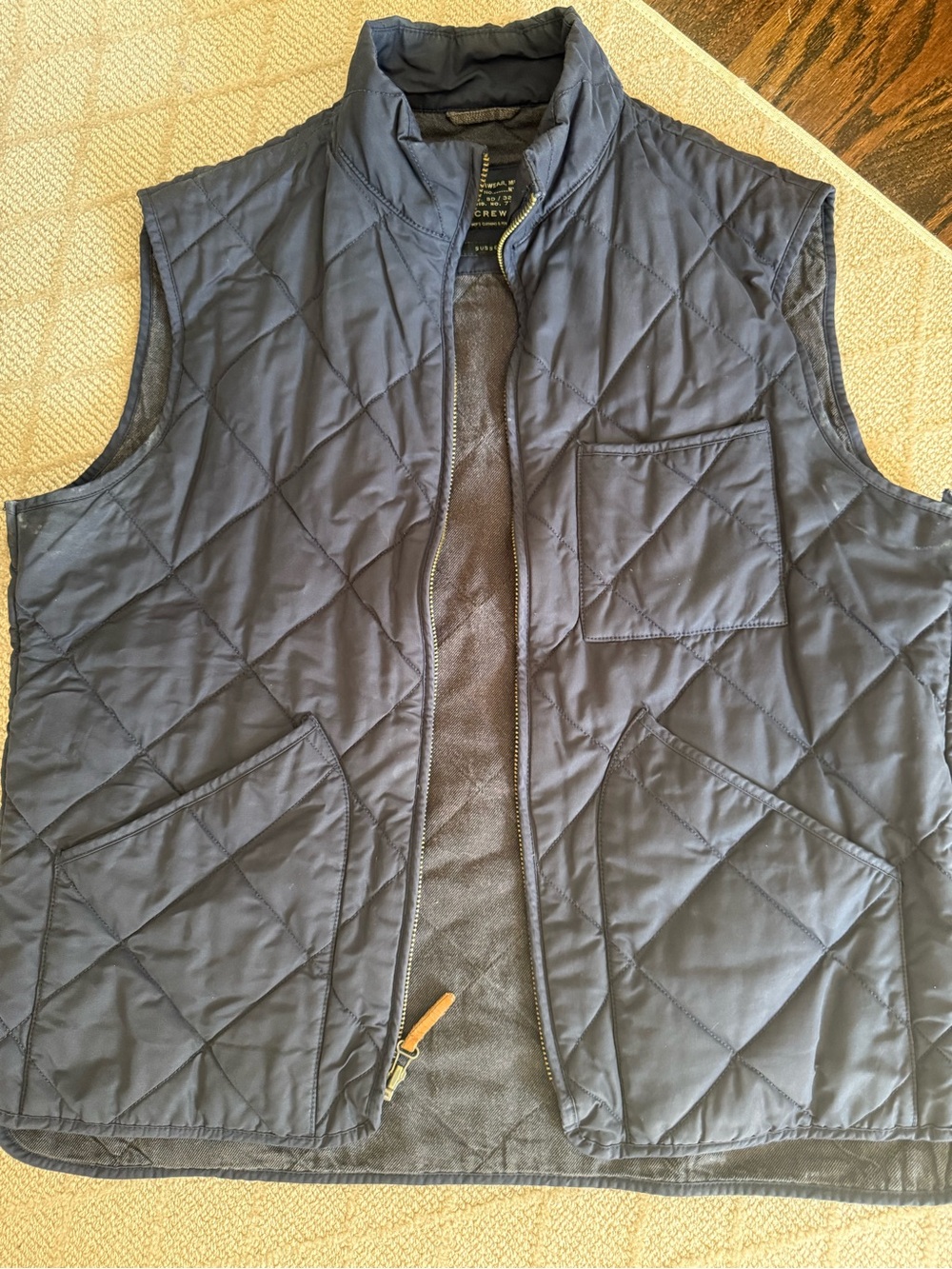 J. Crew Navy Quilted Men's Vest with Diamond Stitch